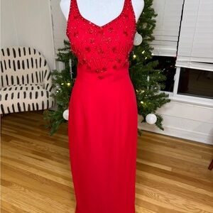 Stunning Festive Red Beaded Midi Dress🎁💋
